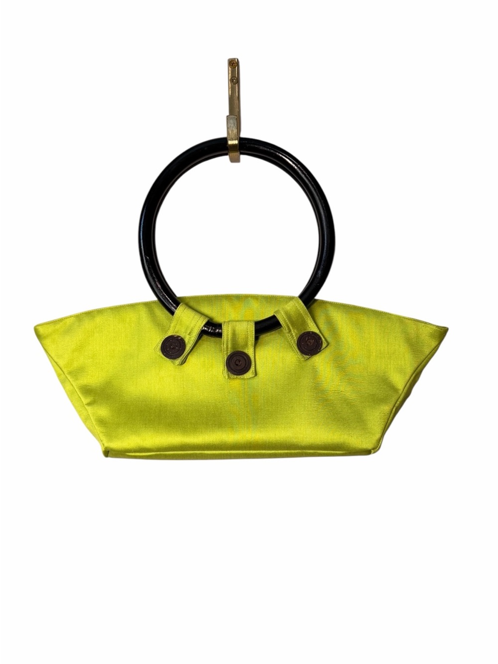 100% Silk Lime Green Wooden Handle Handbag